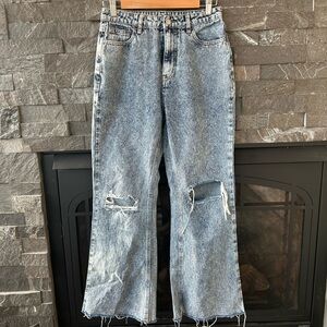 Cider Acid Wash High Rise Distressed Flare Jeans